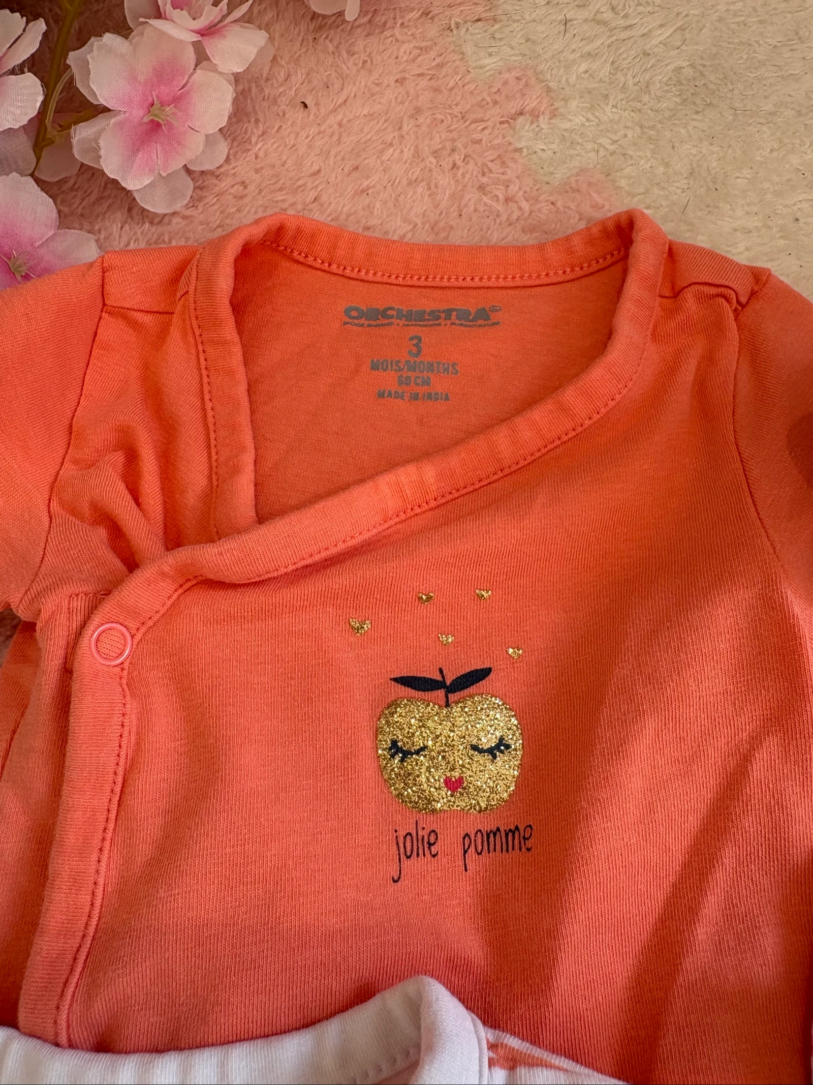 Lot of 4 Orchestra baby girl bodysuits 3 months – Coral & flamingos – photo 6